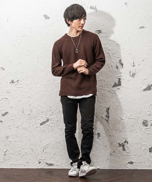 MinoriTY(マイノリティ)の「7G片畦ルーズシルエットヘムロングクルーネックニット(ニット/セーター・メンズ・ブラック/ブラウン/ワイン/ネイビー/グレー/ホワイト/オレンジ/ベージュ・L/M)」の12枚目の写真