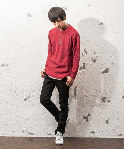 MinoriTY(マイノリティ)の「7G片畦ルーズシルエットヘムロングクルーネックニット(ニット/セーター・メンズ・ブラック/ブラウン/ワイン/ネイビー/グレー/ホワイト/オレンジ/ベージュ・L/M)」の16枚目の写真