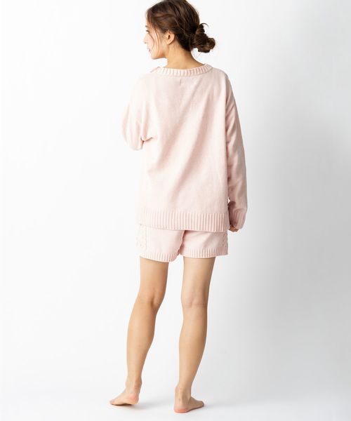fran de lingerie(フランデランジェリー)の「teddy knit テディニット ケーブル編みショートパンツ(ルームウェア/パジャマ・レディース・オフホワイト/ピンク/モカ・M-L)」の6枚目の写真