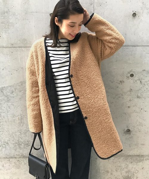 KOBE LETTUCE（コウベレタス）の「リバーシブルロングふわもこボアブルゾン（ブルゾン・レディース・カーキ/ベージュ/ブラック/アイボリー・FREE）」の11枚目の写真