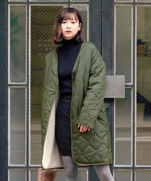 KOBE LETTUCE（コウベレタス）の「リバーシブルロングふわもこボアブルゾン（ブルゾン・レディース・カーキ/ベージュ/ブラック/アイボリー・FREE）」の13枚目の写真