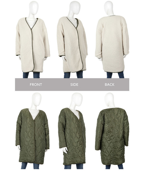 KOBE LETTUCE（コウベレタス）の「リバーシブルロングふわもこボアブルゾン（ブルゾン・レディース・カーキ/ベージュ/ブラック/アイボリー・FREE）」の19枚目の写真