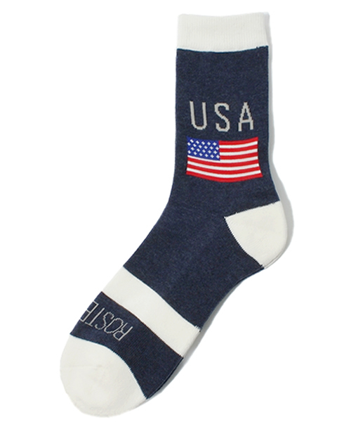 ROSTER SOX(ロスターソックス)の「日本製 男女兼用 ロスターソックス ROSTER SOX FLAG USA(ソックス/靴下・メンズ・ホワイト/グレー/ネイビー・27cm)」の1枚目の写真