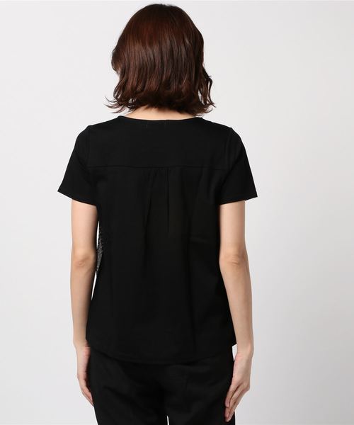 A/C DESIGN BY ALPHA CUBIC（エーシーデザインバイアルファキュービック）の「【COOLER TOUCHシリーズ】フロントシフォンプルオーバー（Tシャツ/カットソー・レディース・ブラック/ネイビー/ホワイト・L size/M size）」の5枚目の写真