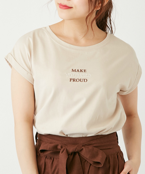 OLIVE des OLIVE(オリーブデオリーブ)の「3段ロゴ刺繍Tシャツ(Tシャツ/カットソー・レディース・ベージュ/オフホワイト/ピンク系その他/スミクロ・FREE)」の4枚目の写真