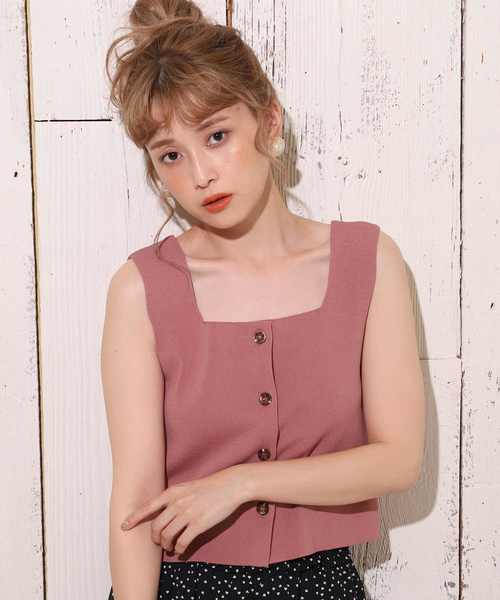 one after another NICE CLAUP（ワンアフターアナザーナイスクラップ）の「ボタンスクエアビスチェ（タンクトップ・レディース・ベージュ/ブラウン/ピンク/アイボリー・FREE）」の5枚目の写真