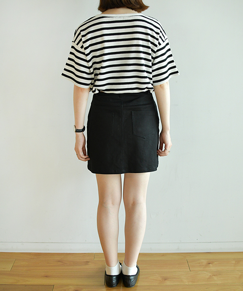 PairPair(ペアペア)の「ボーダー柄ワッフルキーネック5部袖Tシャツ(Tシャツ/カットソー・レディース・ブラック/ベージュ/ライトグリーン・FREE)」の6枚目の写真