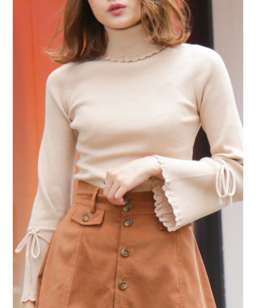 dazzlin（ダズリン）の「フレアスリーブリブタートルプルオーバー（ニット/セーター・レディース・オフホワイト/ブラック/オレンジ/ブラウン/ボルドー/モカ/ベージュ/グリーン/グレー/ピンク・FREE）」の6枚目の写真