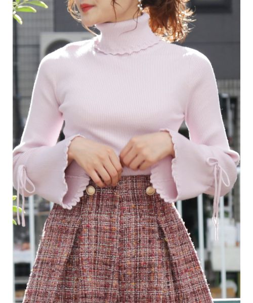 dazzlin（ダズリン）の「フレアスリーブリブタートルプルオーバー（ニット/セーター・レディース・オフホワイト/ブラック/オレンジ/ブラウン/ボルドー/モカ/ベージュ/グリーン/グレー/ピンク・FREE）」の8枚目の写真