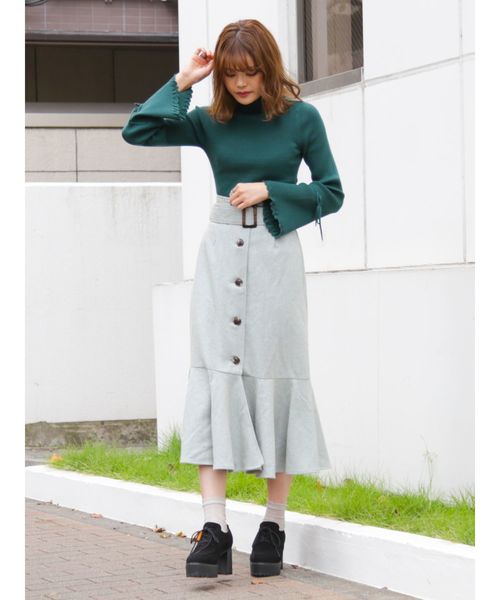 dazzlin（ダズリン）の「フレアスリーブリブタートルプルオーバー（ニット/セーター・レディース・オフホワイト/ブラック/オレンジ/ブラウン/ボルドー/モカ/ベージュ/グリーン/グレー/ピンク・FREE）」の16枚目の写真