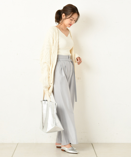 DouDou（ドゥドゥ）の「ケーブルカーディガン（カーディガン/ボレロ・レディース・オフホワイト/ダークブラウン・FREE）」の9枚目の写真