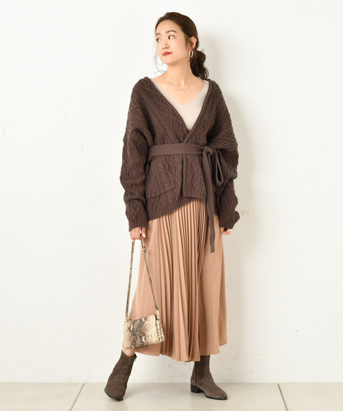 DouDou（ドゥドゥ）の「ケーブルカーディガン（カーディガン/ボレロ・レディース・オフホワイト/ダークブラウン・FREE）」の10枚目の写真