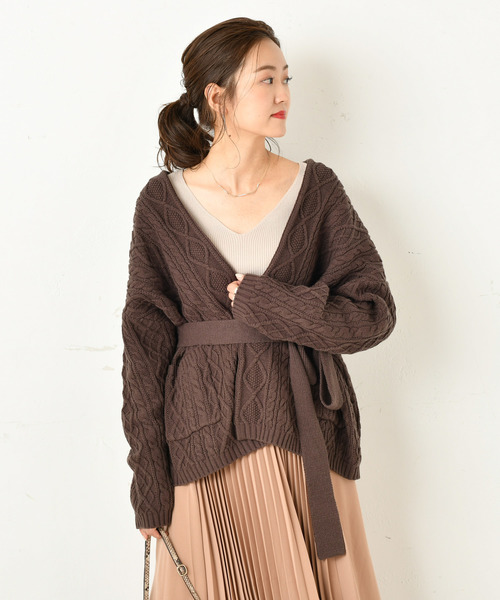 DouDou（ドゥドゥ）の「ケーブルカーディガン（カーディガン/ボレロ・レディース・オフホワイト/ダークブラウン・FREE）」の5枚目の写真