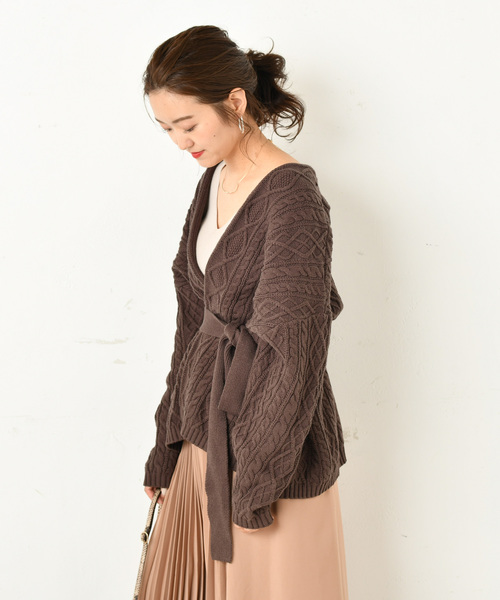 DouDou（ドゥドゥ）の「ケーブルカーディガン（カーディガン/ボレロ・レディース・オフホワイト/ダークブラウン・FREE）」の17枚目の写真