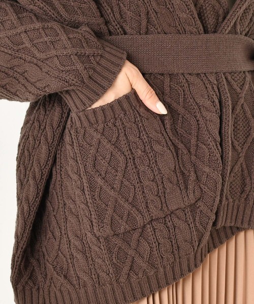DouDou（ドゥドゥ）の「ケーブルカーディガン（カーディガン/ボレロ・レディース・オフホワイト/ダークブラウン・FREE）」の12枚目の写真