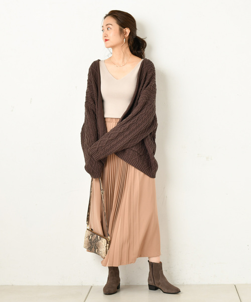 DouDou（ドゥドゥ）の「ケーブルカーディガン（カーディガン/ボレロ・レディース・オフホワイト/ダークブラウン・FREE）」の7枚目の写真