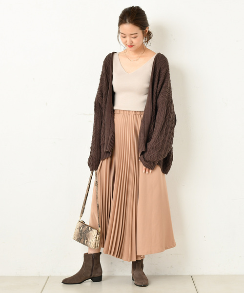 DouDou（ドゥドゥ）の「ケーブルカーディガン（カーディガン/ボレロ・レディース・オフホワイト/ダークブラウン・FREE）」の19枚目の写真