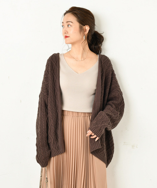 DouDou（ドゥドゥ）の「ケーブルカーディガン（カーディガン/ボレロ・レディース・オフホワイト/ダークブラウン・FREE）」の13枚目の写真