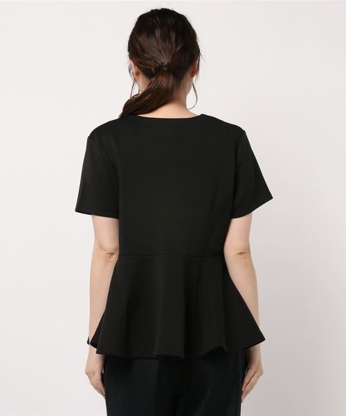 coca（coca）（コカ）の「ボンディングペプラムトップス（Tシャツ/カットソー・レディース・ホワイト/ブラック・ONE SIZE）」の4枚目の写真