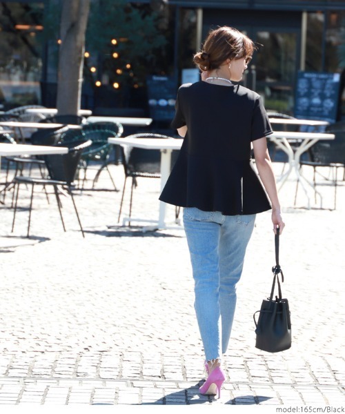 coca（coca）（コカ）の「ボンディングペプラムトップス（Tシャツ/カットソー・レディース・ホワイト/ブラック・ONE SIZE）」の9枚目の写真