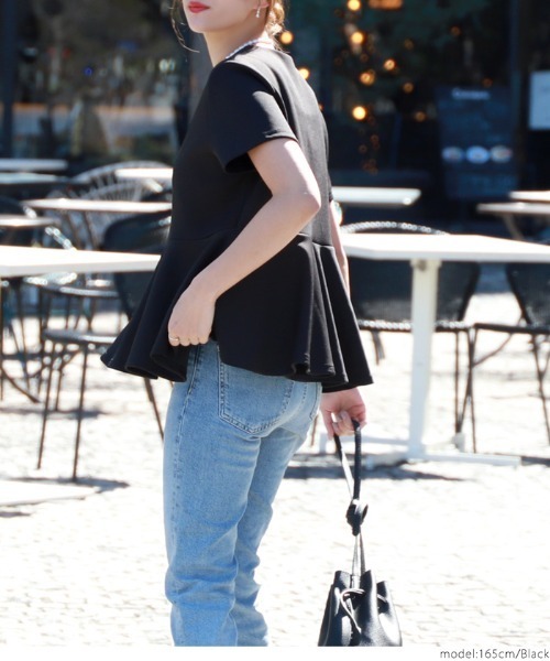 coca（coca）（コカ）の「ボンディングペプラムトップス（Tシャツ/カットソー・レディース・ホワイト/ブラック・ONE SIZE）」の8枚目の写真