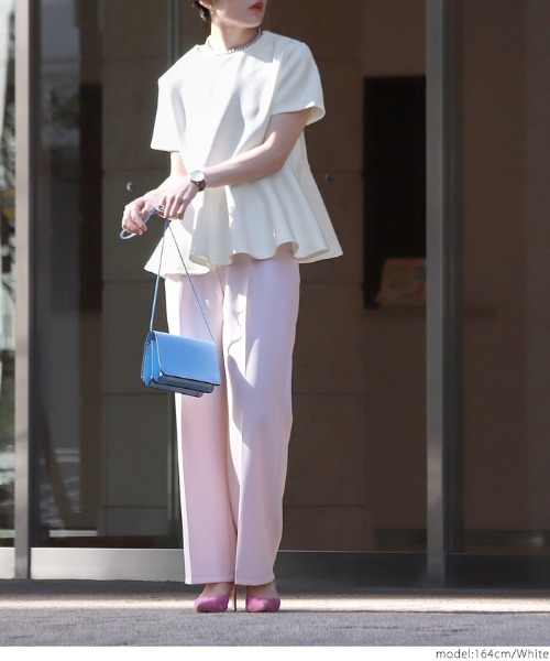 coca（coca）（コカ）の「ボンディングペプラムトップス（Tシャツ/カットソー・レディース・ホワイト/ブラック・ONE SIZE）」の6枚目の写真