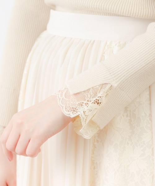 natural couture(ナチュラルクチュール)の「前後2WAY袖レースリブニット(ニット/セーター・レディース・サックスブルー/ピンク/アイボリー/モカ/ピンクベージュ・FREE)」の12枚目の写真