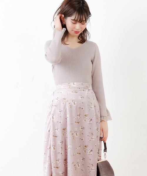 natural couture(ナチュラルクチュール)の「前後2WAY袖レースリブニット(ニット/セーター・レディース・サックスブルー/ピンク/アイボリー/モカ/ピンクベージュ・FREE)」の17枚目の写真