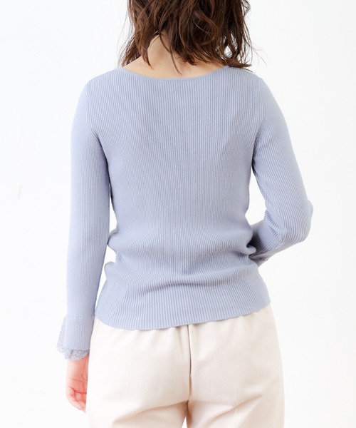 natural couture(ナチュラルクチュール)の「前後2WAY袖レースリブニット(ニット/セーター・レディース・サックスブルー/ピンク/アイボリー/モカ/ピンクベージュ・FREE)」の8枚目の写真
