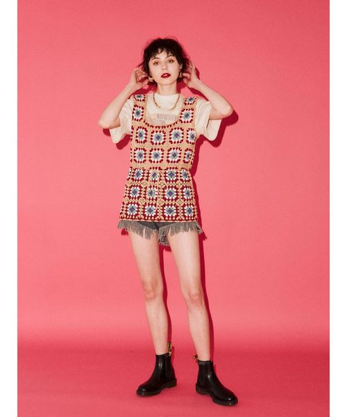 jouetie(ジュエティ)の「クロシェベスト(ニット/セーター・レディース・ブラック/ベージュ/グリーン・MEDIUM)」の6枚目の写真