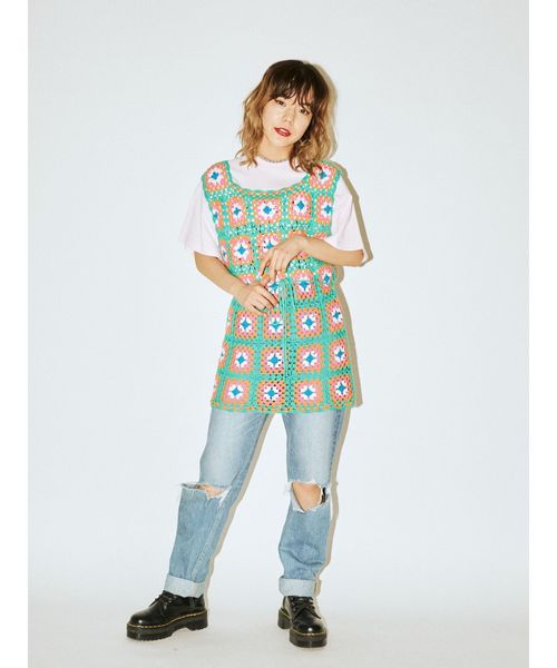 jouetie(ジュエティ)の「クロシェベスト(ニット/セーター・レディース・ブラック/ベージュ/グリーン・MEDIUM)」の8枚目の写真