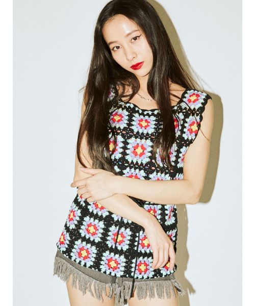 jouetie(ジュエティ)の「クロシェベスト(ニット/セーター・レディース・ブラック/ベージュ/グリーン・MEDIUM)」の9枚目の写真