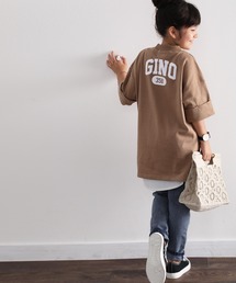 classicalelf | キッズヘビーウェイトGINOバックプリント クルーネックロング丈ビッグシルエットTシャツ(半端袖)(Tシャツ/カットソー)