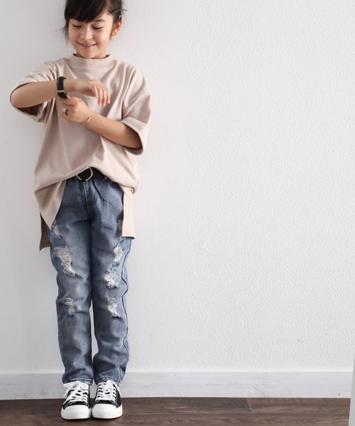 classicalelf（クラシカルエルフ）の「キッズGINOバックプリント クルーネックロング丈ビッグシルエットTシャツ(半端袖)（Tシャツ/カットソー・キッズ・ブラック/ホワイト/モカ/グリーン/ベージュ・140/150/130）」の11枚目の写真