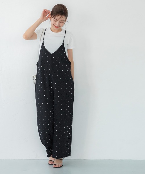 coca（coca）（コカ）の「ドット柄オールインワン（サロペット/オーバーオール・レディース・ブラック・ONE SIZE）」の4枚目の写真