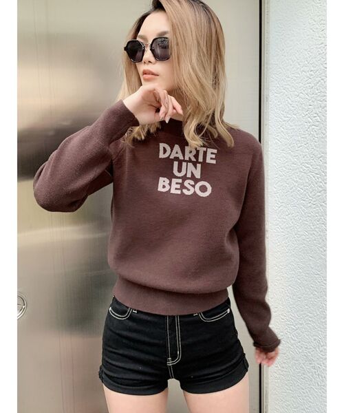 GYDA（ジェイダ）の「DARTE UN BESOジャガードニット TOPS（ニット/セーター・レディース・ブラック/ベージュ/ブラウン・FREE）」の3枚目の写真