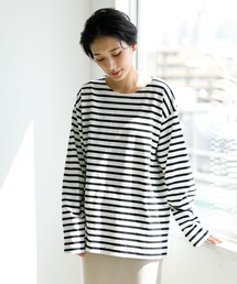 koe | 【UNUSEX対応】BIGロングT/天竺ボーダー長袖Tシャツ＊(Tシャツ/カットソー)