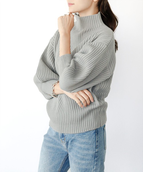 ELFRANK（エルフランク）の「パフスリーブハイネックローゲージリブニットプルオーバー（ニット/セーター・レディース・ブラック/ブラウン/ベージュ/グレー/オフホワイト/グリーン/マスタード/ダークブラウン/ライトグレー・FREE）」の12枚目の写真