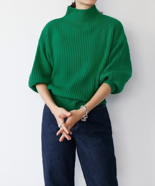 ELFRANK（エルフランク）の「パフスリーブハイネックローゲージリブニットプルオーバー（ニット/セーター・レディース・ブラック/ブラウン/ベージュ/グレー/オフホワイト/グリーン/マスタード/ダークブラウン/ライトグレー・FREE）」の22枚目の写真