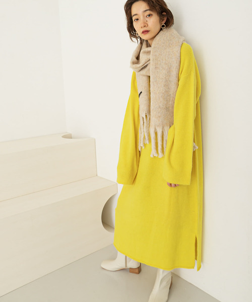 KBF（ケイビーエフ）の「2WAYボタンスリーブニットワンピース∴（ワンピース・レディース・ブルー系その他/ベージュ/イエロー/オフホワイト・ONE）」の4枚目の写真