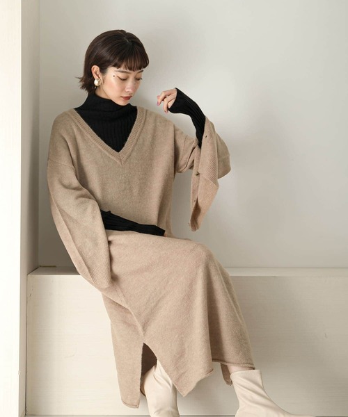 KBF（ケイビーエフ）の「2WAYボタンスリーブニットワンピース∴（ワンピース・レディース・ブルー系その他/ベージュ/イエロー/オフホワイト・ONE）」の7枚目の写真