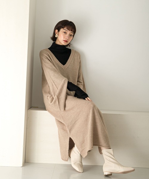 KBF（ケイビーエフ）の「2WAYボタンスリーブニットワンピース∴（ワンピース・レディース・ブルー系その他/ベージュ/イエロー/オフホワイト・ONE）」の10枚目の写真