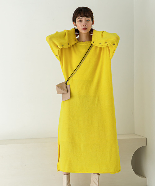 KBF（ケイビーエフ）の「2WAYボタンスリーブニットワンピース∴（ワンピース・レディース・ブルー系その他/ベージュ/イエロー/オフホワイト・ONE）」の19枚目の写真