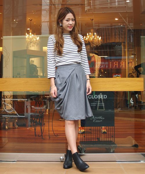 Another Edition（アナザーエディション）の「AE プチハイネックボーダーロングスリーブ/AE プチハイネック BOR LSL◆（Tシャツ/カットソー・レディース・オフホワイト/グレー/ケリー・フリー）」の16枚目の写真