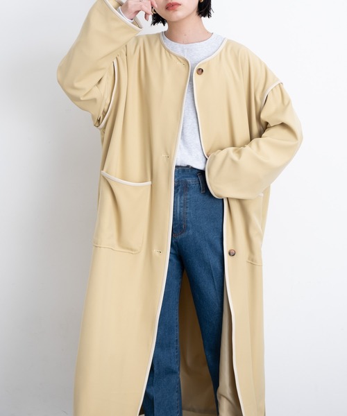 Aunt Marie's(アントマリーズ)の「ノーカラーパイピングトレンチコート(トレンチコート・レディース・ライトグリーン/ベージュ/ブラック・FREE/SMALL)」の18枚目の写真