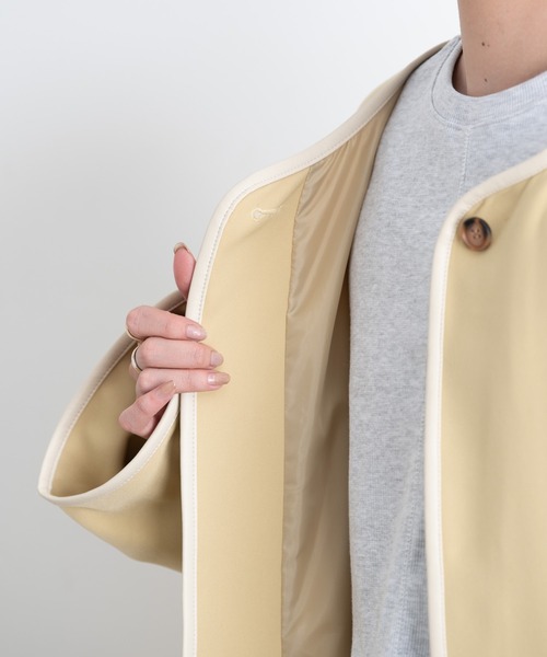Aunt Marie's(アントマリーズ)の「ノーカラーパイピングトレンチコート(トレンチコート・レディース・ライトグリーン/ベージュ/ブラック・FREE/SMALL)」の14枚目の写真