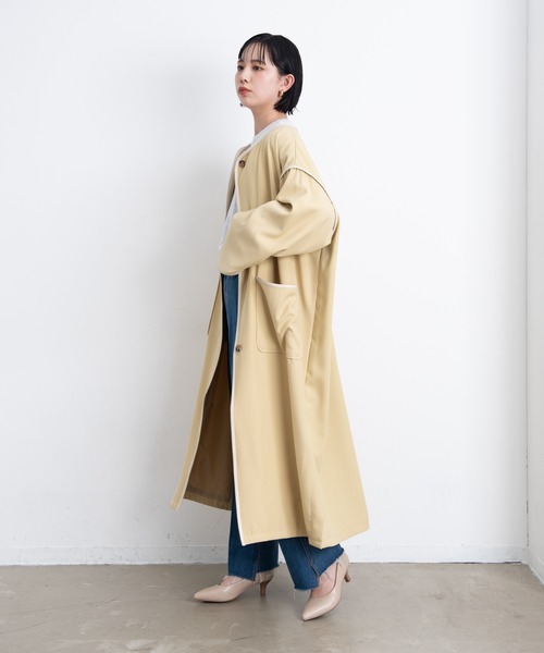 Aunt Marie's(アントマリーズ)の「ノーカラーパイピングトレンチコート(トレンチコート・レディース・ライトグリーン/ベージュ/ブラック・FREE/SMALL)」の8枚目の写真