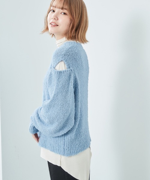 cepo(セポ)の「カタスリット スラブニット(ニット/セーター・レディース・ベージュ/サックスブルー・M)」の8枚目の写真