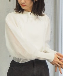 2021SS 袖チュールハイネックニット