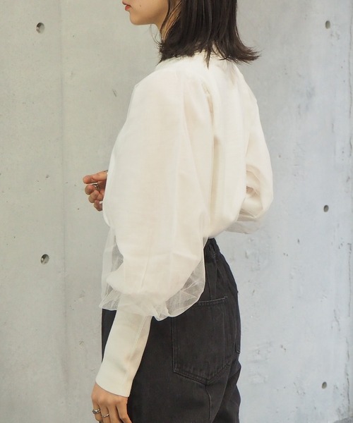 tiptop(ティップトップ)の「2021SS 袖チュールハイネックニット(ニット/セーター・レディース・オフホワイト/ブラック/グレー/グリーン・FREE)」の8枚目の写真